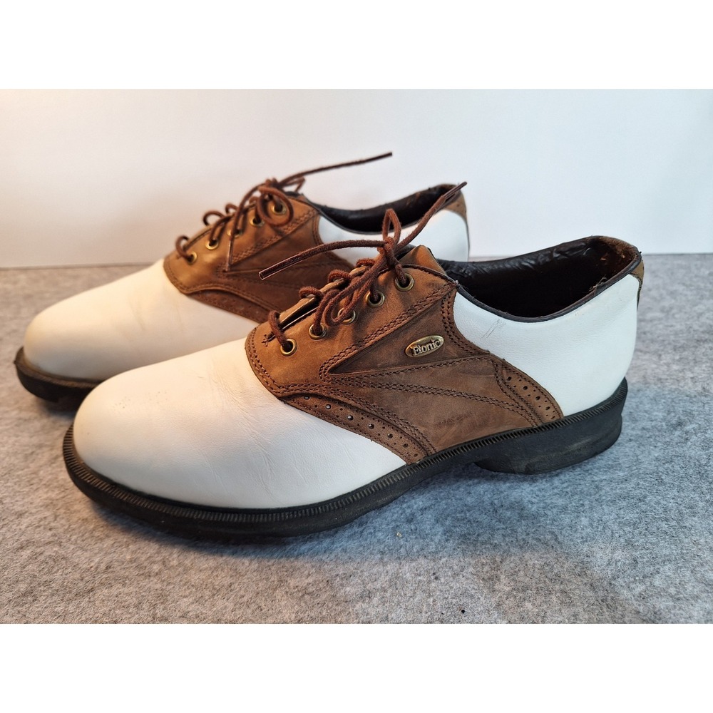 Etonic Stabilites Softspikes Mens Golf Shoes Sz 7.5 M Saddle Brown/Tan White‎